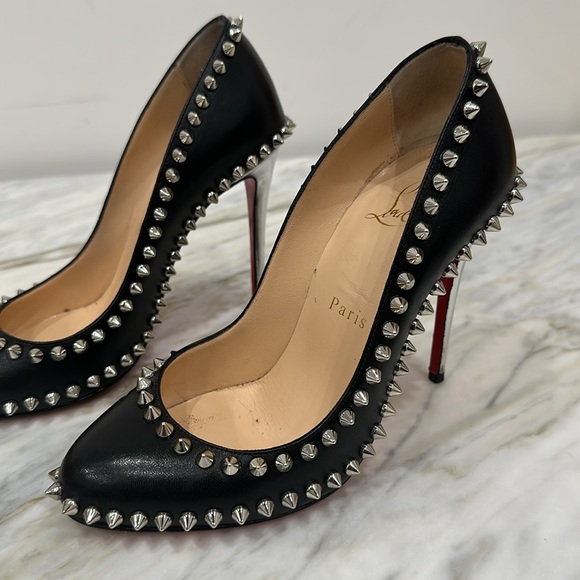 CHRISTIAN LOUBOUTIN DORISPIKY 100 KID/SPECCHIO HEEL 35.5 5.5 BLACK/SILVER - Picture 2 of 8